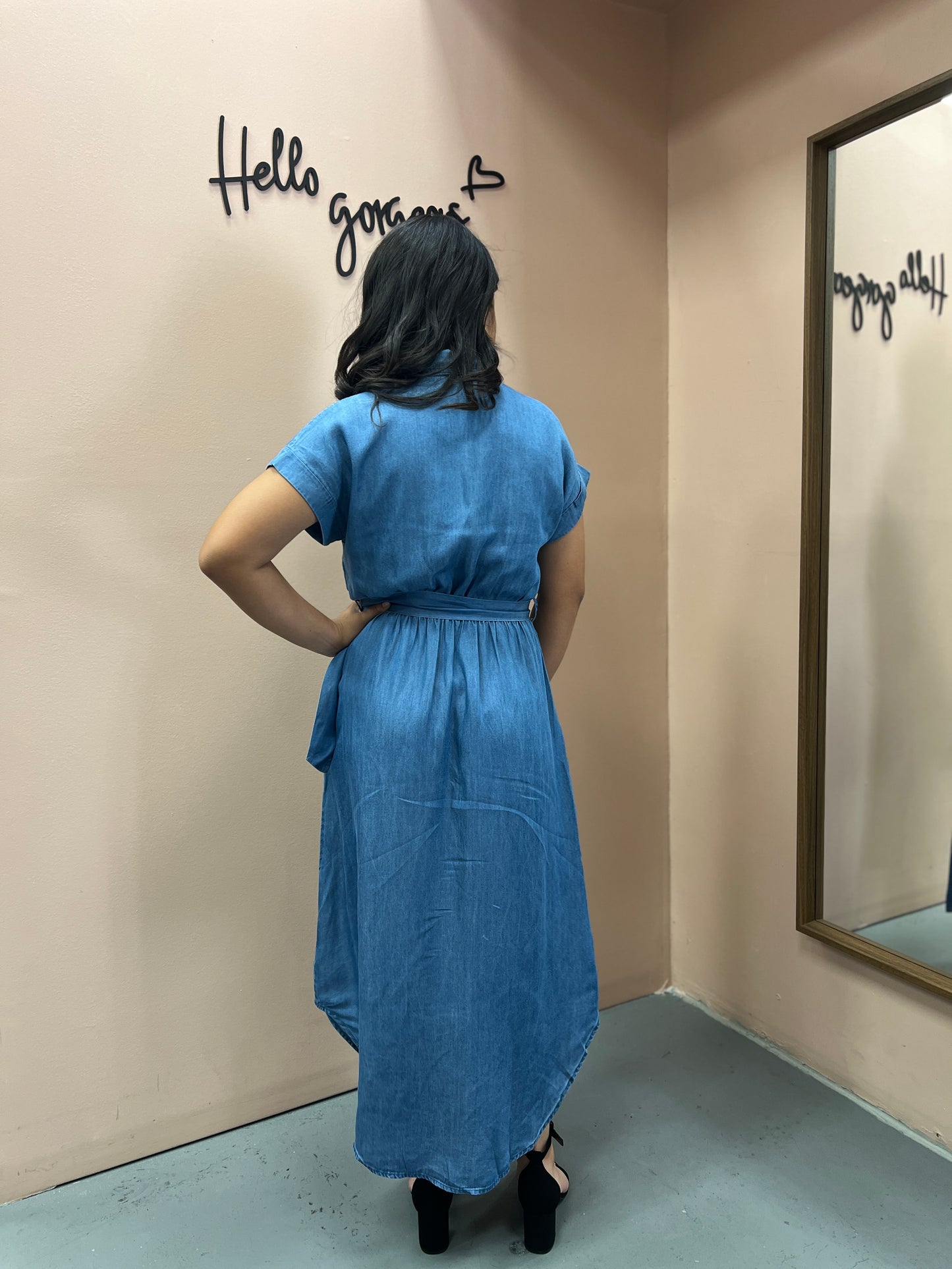 Chambray Double Pocket Long Dress