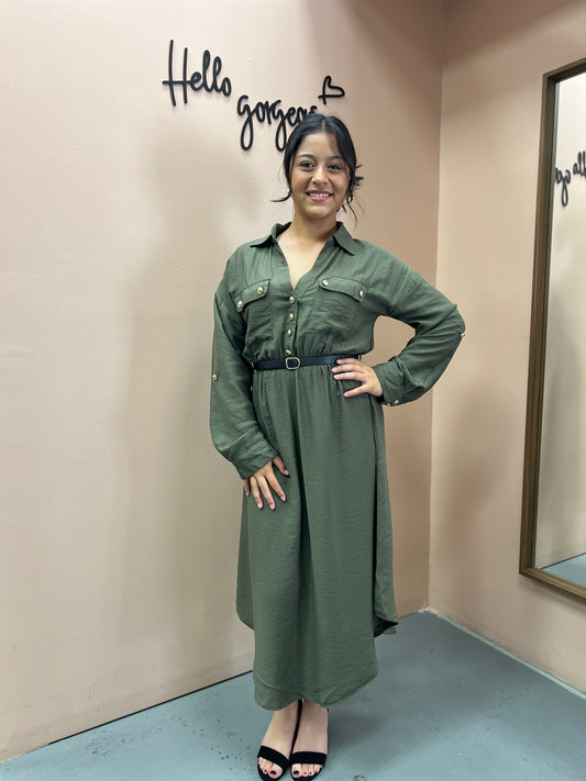 Olive Shirt Dress With Belt