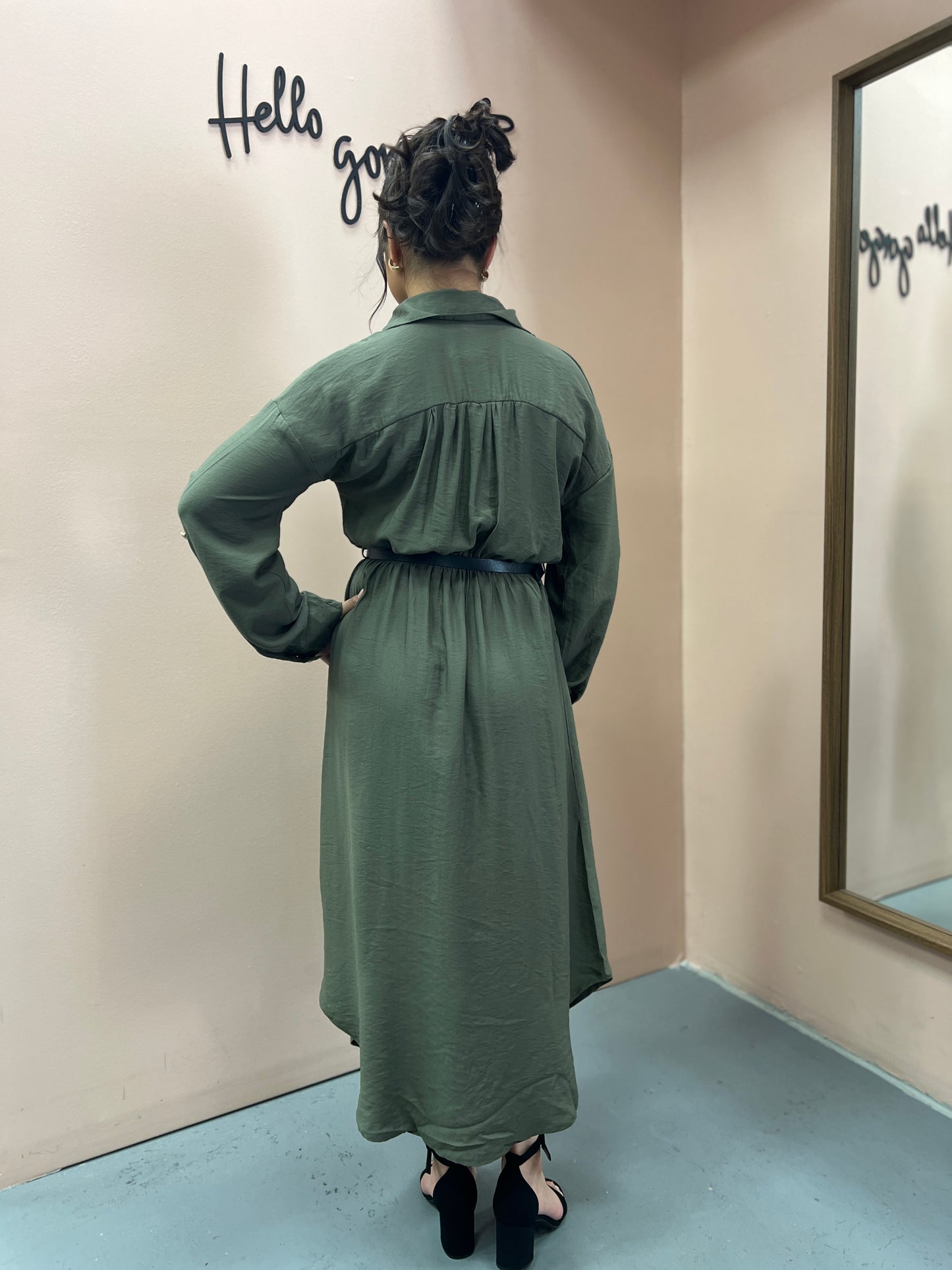 Olive Shirt Dress With Belt