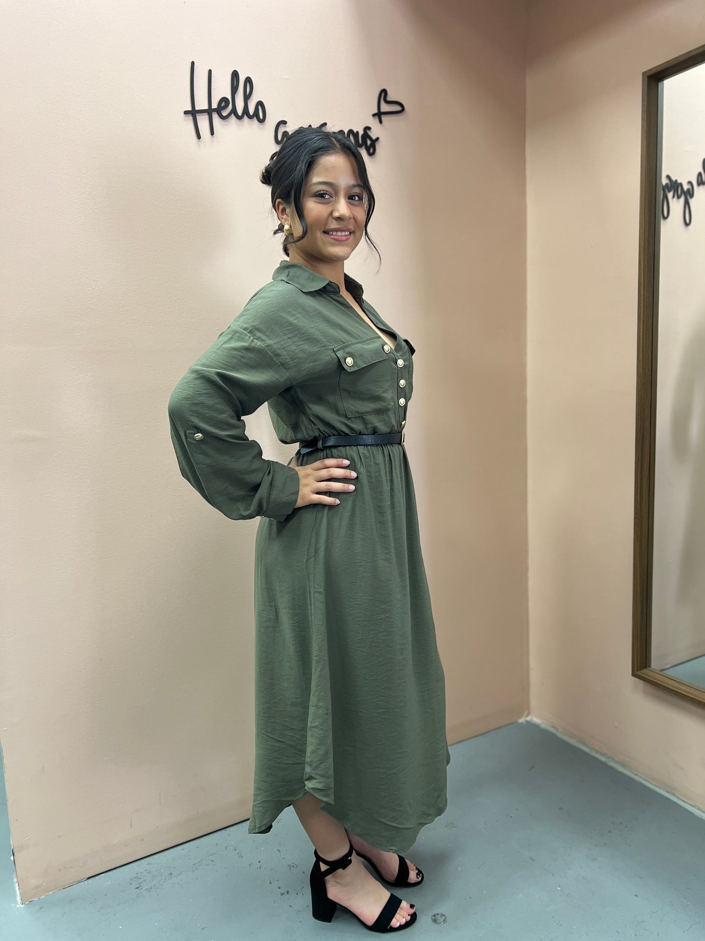 Olive Shirt Dress With Belt