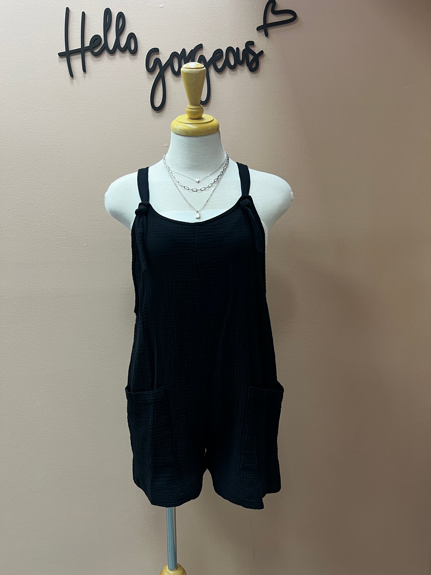 Black Double Pocket Romper