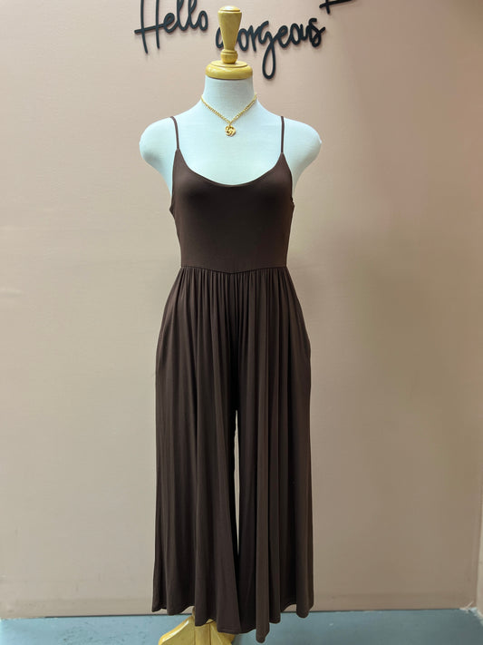 Brown Midi Wide Leg Jumpsuit