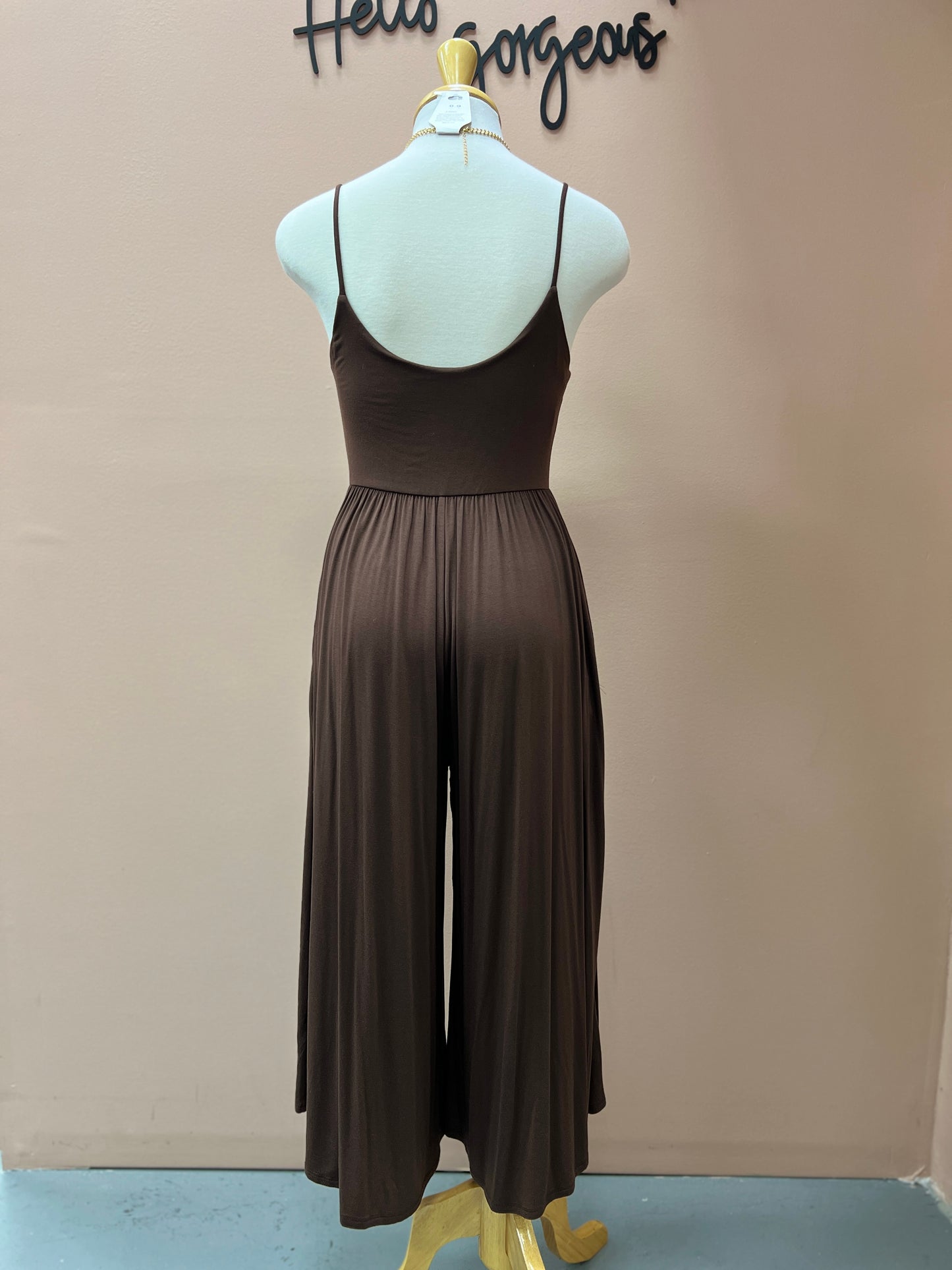 Brown Midi Wide Leg Jumpsuit